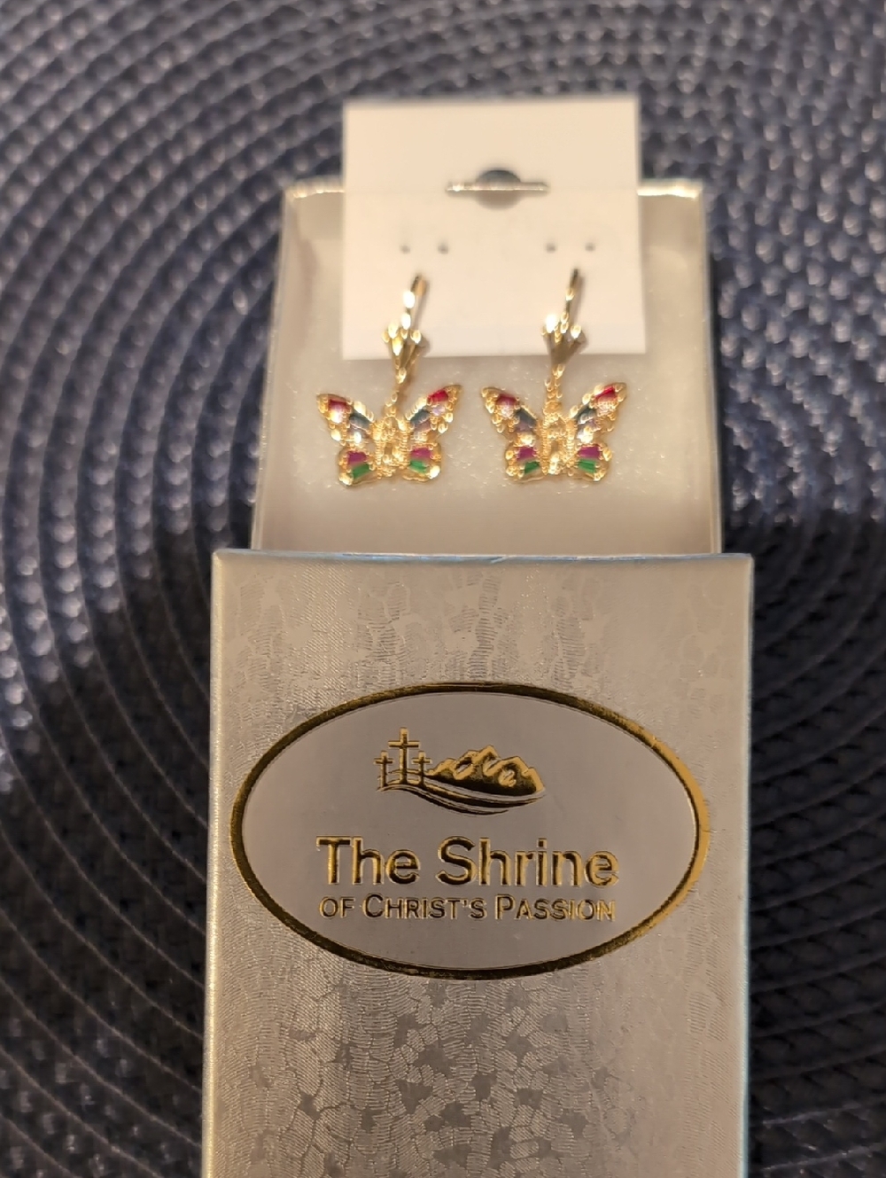 The Shrine Gold Butterfly Earrings with Multicolor Stones